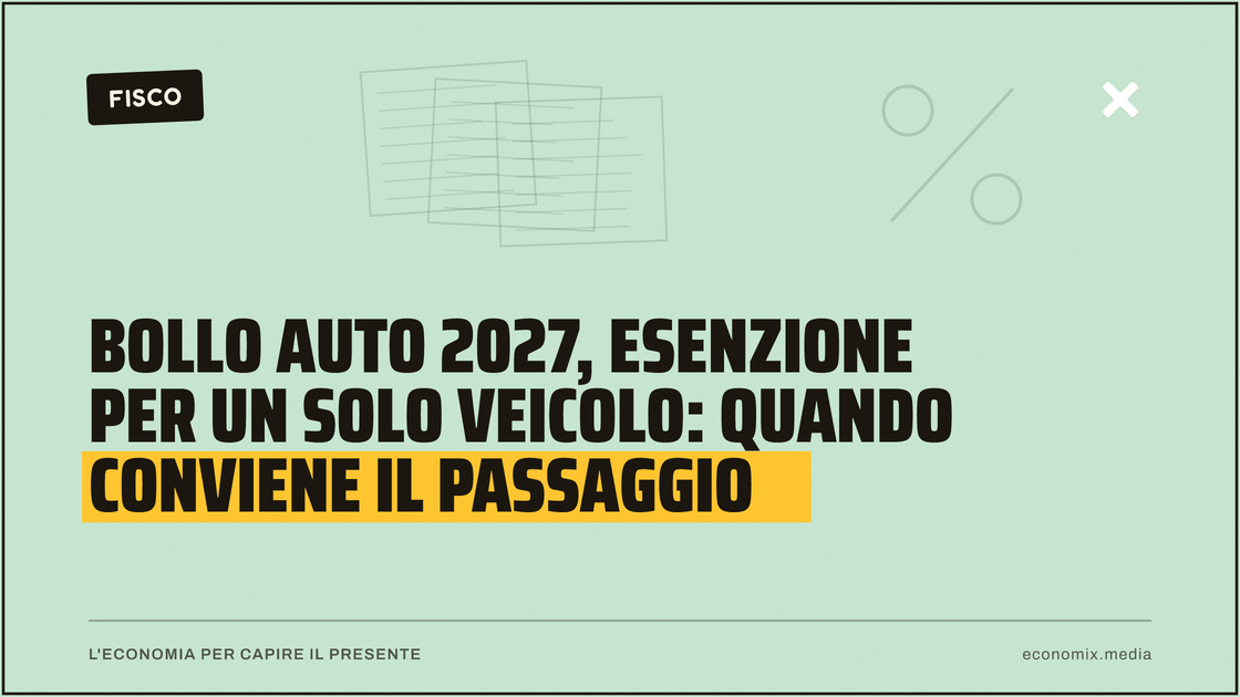 Bollo auto 2027, esenzione per un solo veicolo: quando conviene il passaggio: immagine in evidenza per Economix