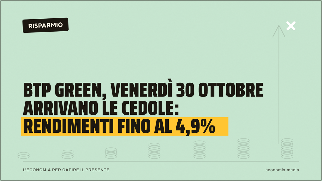 BTP Green, venerdì 30 ottobre arrivano le cedole: rendimenti fino al 4,9%: immagine in evidenza per Economix
