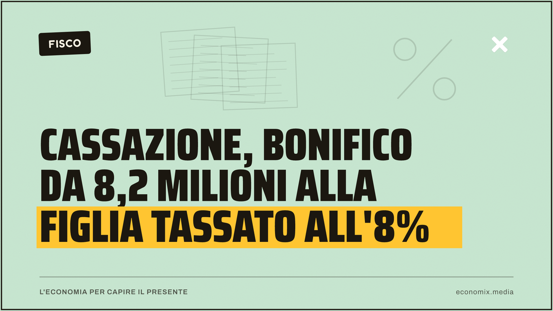 Cassazione, bonifico da 8,2 milioni alla figlia tassato all'8%: immagine in evidenza per Economix
