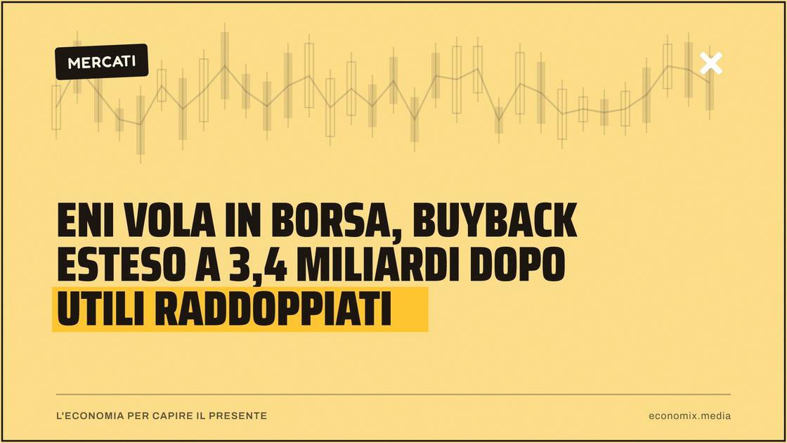 Eni vola in Borsa, buyback esteso a 3,4 miliardi dopo utili raddoppiati: immagine in evidenza per Economix
