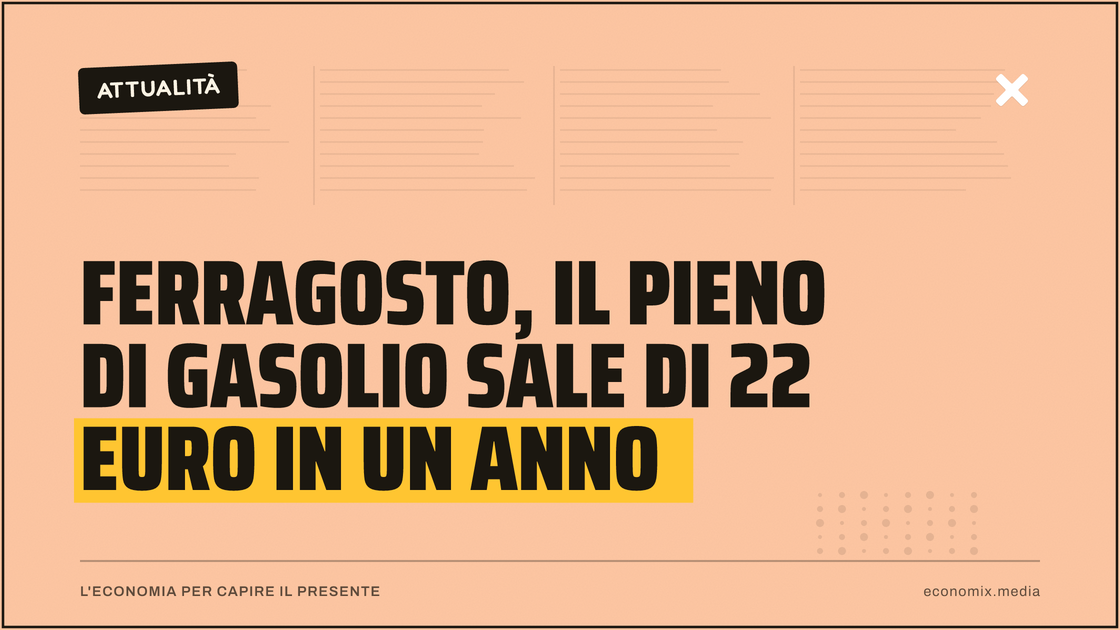 Ferragosto, il pieno di gasolio sale di 22 euro in un anno: immagine in evidenza per Economix