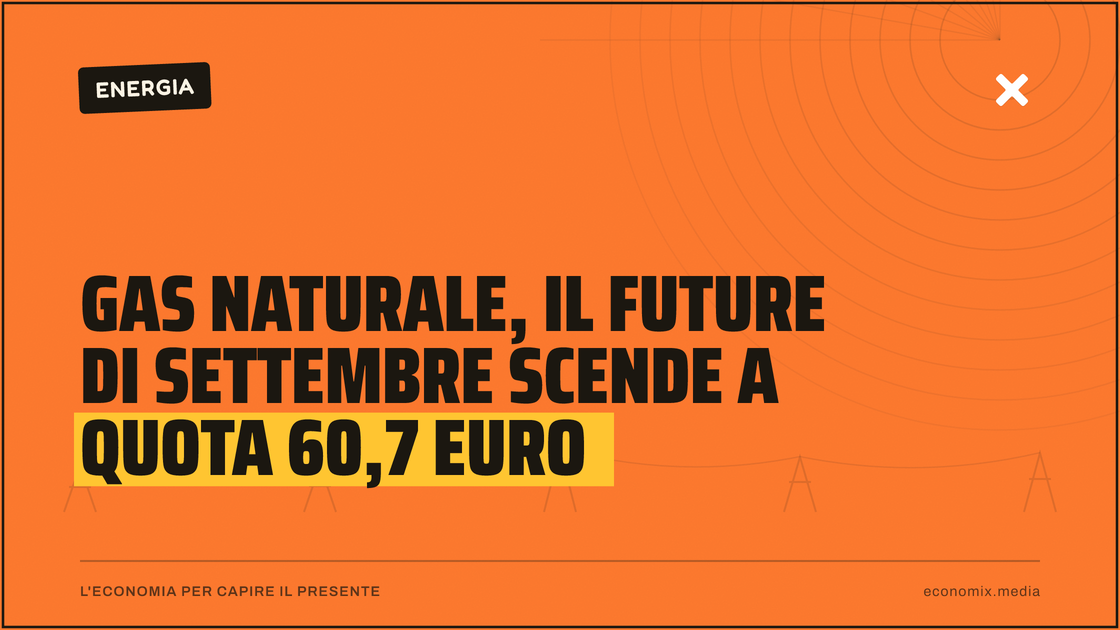 Gas naturale, il future di settembre scende a quota 60,7 euro: immagine in evidenza per Economix