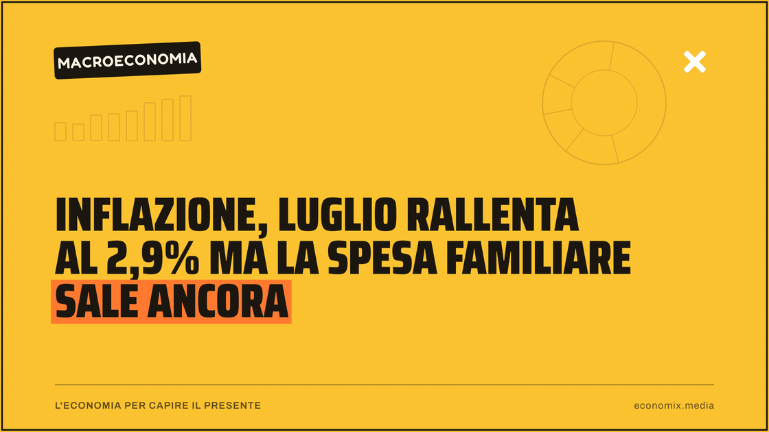 Inflazione, luglio rallenta al 2,9% ma la spesa familiare sale ancora: immagine in evidenza per Economix