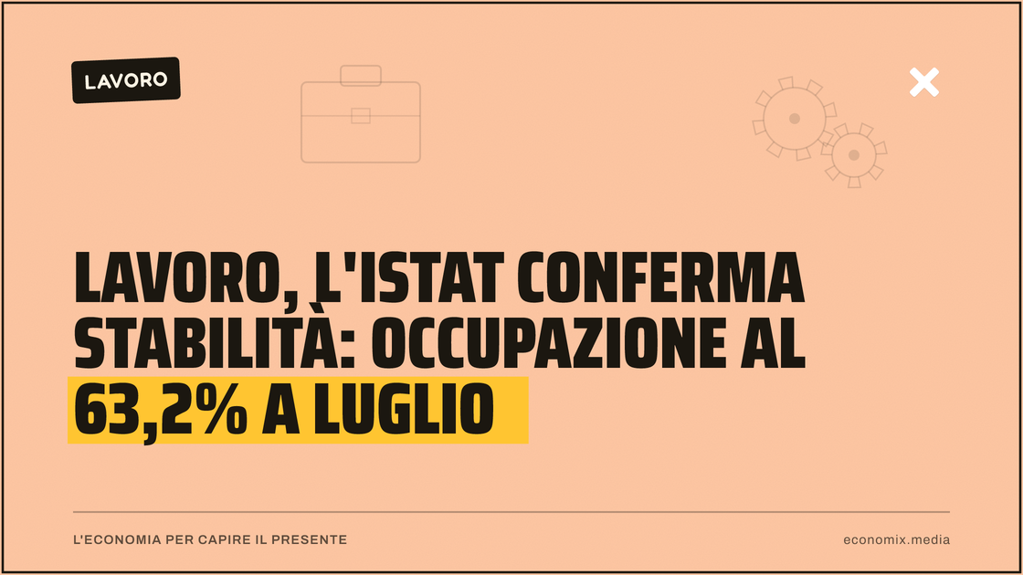 Lavoro, l'Istat conferma stabilità: occupazione al 63,2% a luglio: immagine in evidenza per Economix