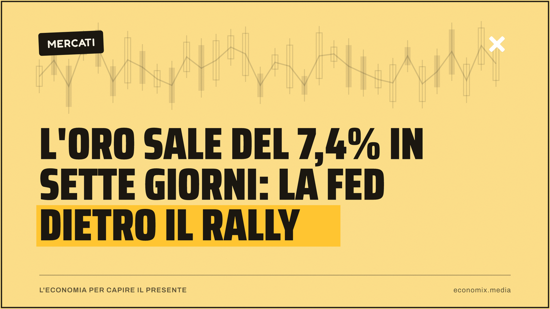 L'oro sale del 7,4% in sette giorni: la Fed dietro il rally: immagine in evidenza per Economix