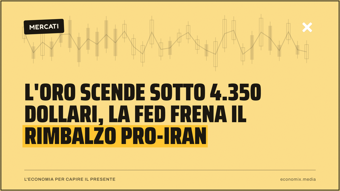 L'oro scende sotto 4.350 dollari, la Fed frena il rimbalzo pro-Iran: immagine in evidenza per Economix