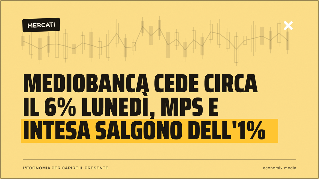 Mediobanca cede circa il 6% lunedì, MPS e Intesa salgono dell'1%: immagine in evidenza per Economix