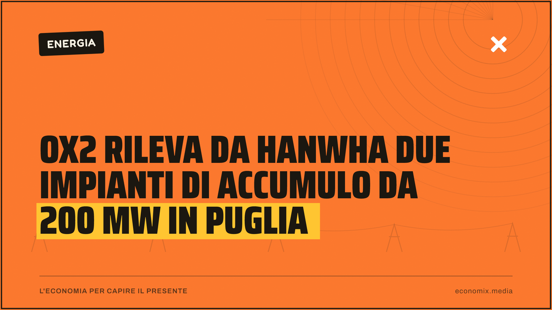 OX2 rileva da Hanwha due impianti di accumulo da 200 MW in Puglia: immagine in evidenza per Economix