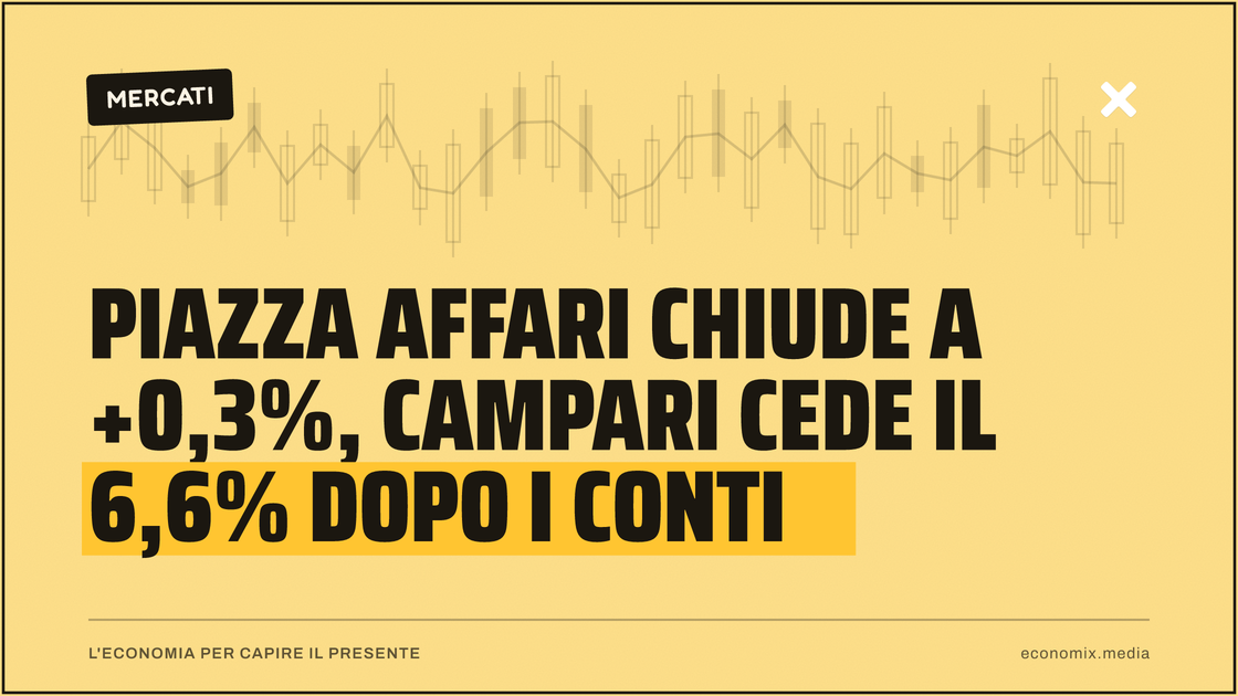 Piazza Affari chiude a +0,3%, Campari cede il 6,6% dopo i conti: immagine in evidenza per Economix