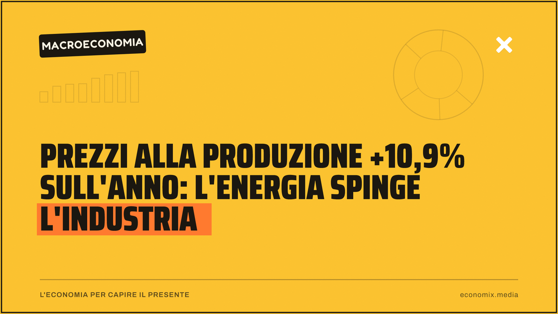 Prezzi alla produzione +10,9% sull'anno: l'energia spinge l'industria: immagine in evidenza per Economix