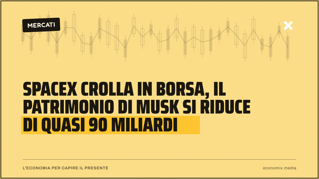 SpaceX crolla in Borsa, il patrimonio di Musk si riduce di quasi 90 miliardi: immagine in evidenza per Economix