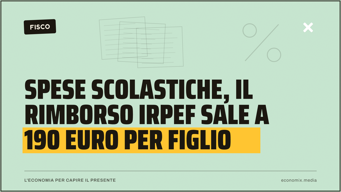Spese scolastiche, il rimborso IRPEF sale a 190 euro per figlio: immagine in evidenza per Economix