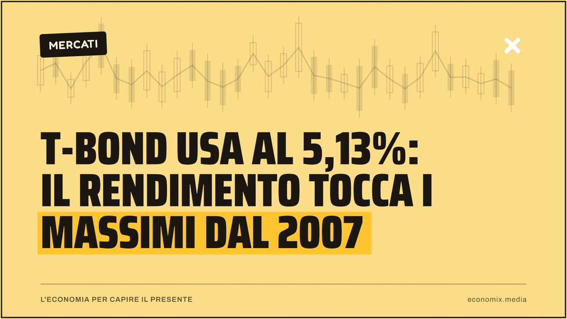 T-bond Usa al 5,13%: il rendimento tocca i massimi dal 2007: immagine in evidenza per Economix