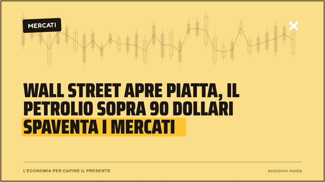 Wall Street apre piatta, il petrolio sopra 90 dollari spaventa i mercati: immagine in evidenza per Economix